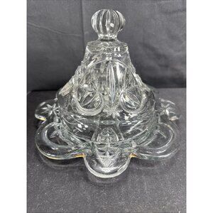EAPG Glass NEW MARTINSVILLE Tobin LEAF and STAR Domed butter dish 6.25” 1910's